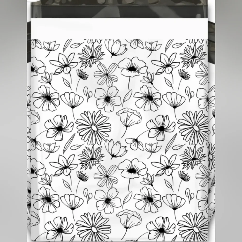 Black & White Floral 19x24 Poly Mailers: Set of 15